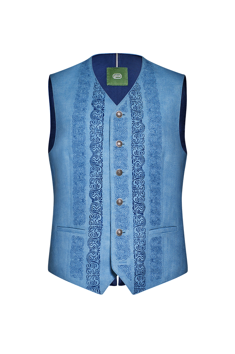 Blaudruck-Gilet mit Reliefstickerei - Bild 1